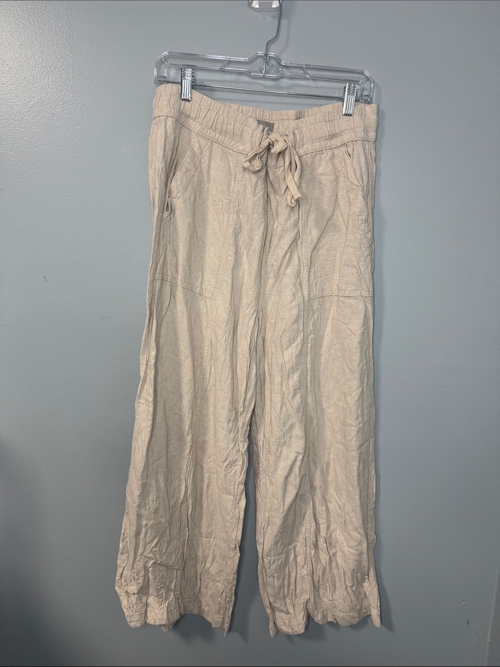 Falls Creek Women’s Beige Lightweight Linen Blend Wide-Leg Pant Sz L